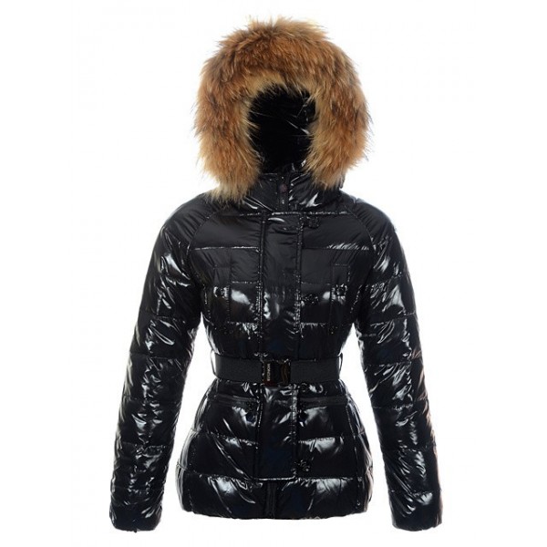 Moncler Nero Fur Cap e cinturino caldo Cappotti uscita